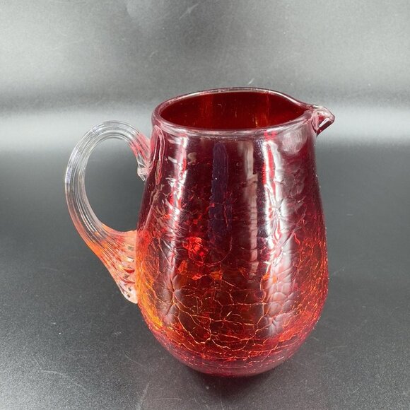 1960s Crackle Glass Small Pitcher Creamer Amberina UV Glowing Glass Clear Handle - Picture 11 of 13